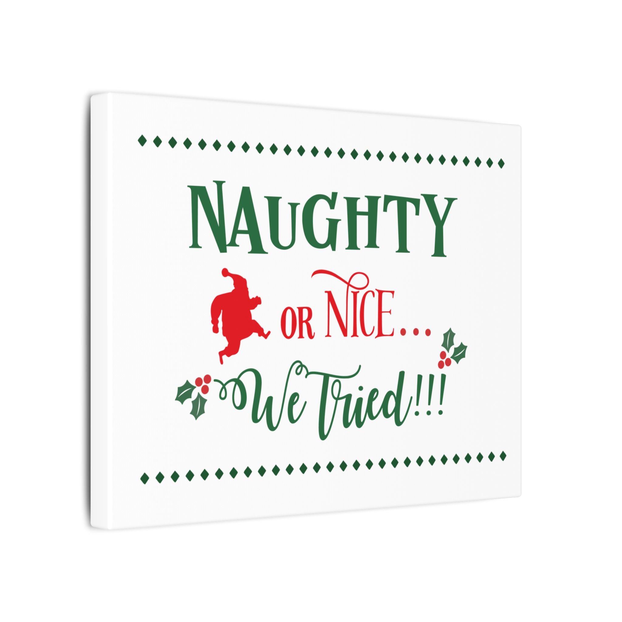 Naughty or Nice We Tried Canvas Wall Art — Funny Christmas Holiday Decor